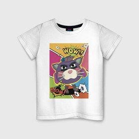 Детская футболка хлопок с принтом Дикий кот chicken gun в Курске, 100% хлопок | круглый вырез горловины, полуприлегающий силуэт, длина до линии бедер | Тематика изображения на принте: 