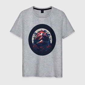 Мужская футболка хлопок с принтом Японский рассвет в горах в Петрозаводске, 100% хлопок | прямой крой, круглый вырез горловины, длина до линии бедер, слегка спущенное плечо. | 