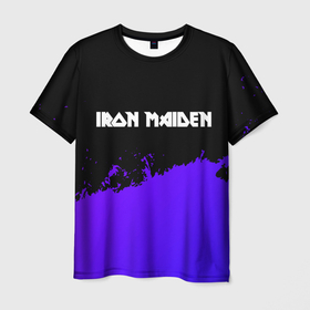 Мужская футболка 3D с принтом Iron Maiden purple grunge в Белгороде, 100% полиэфир | прямой крой, круглый вырез горловины, длина до линии бедер | 