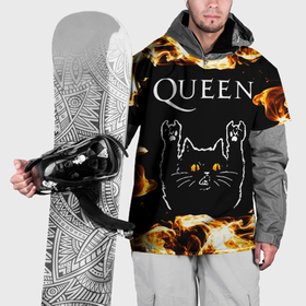 Накидка на куртку 3D с принтом Queen рок кот и огонь в Курске, 100% полиэстер |  | 