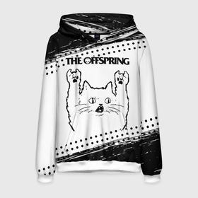 Мужская толстовка 3D с принтом The Offspring рок кот на светлом фоне в Белгороде, 100% полиэстер | двухслойный капюшон со шнурком для регулировки, мягкие манжеты на рукавах и по низу толстовки, спереди карман-кенгуру с мягким внутренним слоем. | Тематика изображения на принте: 