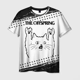 Мужская футболка 3D с принтом The Offspring рок кот на светлом фоне в Кировске, 100% полиэфир | прямой крой, круглый вырез горловины, длина до линии бедер | Тематика изображения на принте: 