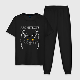 Мужская пижама хлопок с принтом Architects rock cat в Новосибирске, 100% хлопок | брюки и футболка прямого кроя, без карманов, на брюках мягкая резинка на поясе и по низу штанин
 | 