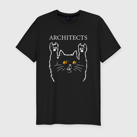 Мужская футболка хлопок Slim с принтом Architects rock cat в Санкт-Петербурге, 92% хлопок, 8% лайкра | приталенный силуэт, круглый вырез ворота, длина до линии бедра, короткий рукав | 