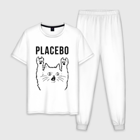 Мужская пижама хлопок с принтом Placebo   rock cat в Екатеринбурге, 100% хлопок | брюки и футболка прямого кроя, без карманов, на брюках мягкая резинка на поясе и по низу штанин
 | 