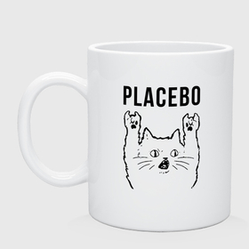 Кружка керамическая с принтом Placebo   rock cat в Екатеринбурге, керамика | объем — 330 мл, диаметр — 80 мм. Принт наносится на бока кружки, можно сделать два разных изображения | 