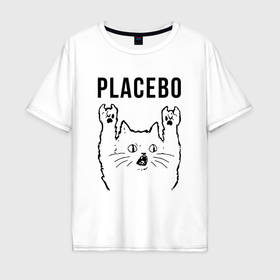Мужская футболка хлопок Oversize с принтом Placebo   rock cat в Курске, 100% хлопок | свободный крой, круглый ворот, “спинка” длиннее передней части | Тематика изображения на принте: 