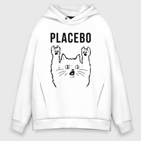 Мужское худи Oversize хлопок с принтом Placebo   rock cat в Новосибирске, френч-терри — 70% хлопок, 30% полиэстер. Мягкий теплый начес внутри —100% хлопок | боковые карманы, эластичные манжеты и нижняя кромка, капюшон на магнитной кнопке | 