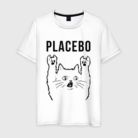 Мужская футболка хлопок с принтом Placebo   rock cat в Новосибирске, 100% хлопок | прямой крой, круглый вырез горловины, длина до линии бедер, слегка спущенное плечо. | 