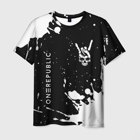 Мужская футболка 3D с принтом OneRepublic и рок символ на темном фоне , 100% полиэфир | прямой крой, круглый вырез горловины, длина до линии бедер | 