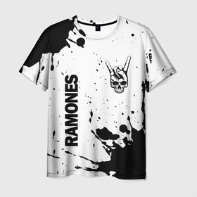 Мужская футболка 3D с принтом Ramones и рок символ на светлом фоне , 100% полиэфир | прямой крой, круглый вырез горловины, длина до линии бедер | 
