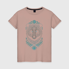 Женская футболка хлопок с принтом Русский медведь   славянский символ в Санкт-Петербурге, 100% хлопок | прямой крой, круглый вырез горловины, длина до линии бедер, слегка спущенное плечо | 