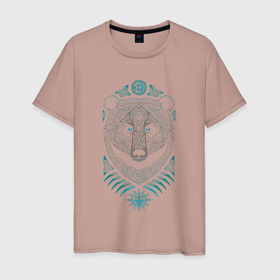 Мужская футболка хлопок с принтом Русский медведь   славянский символ , 100% хлопок | прямой крой, круглый вырез горловины, длина до линии бедер, слегка спущенное плечо. | Тематика изображения на принте: 