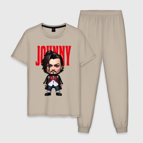 Мужская пижама хлопок с принтом Johnny Depp   cool dude   pop art в Белгороде, 100% хлопок | брюки и футболка прямого кроя, без карманов, на брюках мягкая резинка на поясе и по низу штанин
 | 