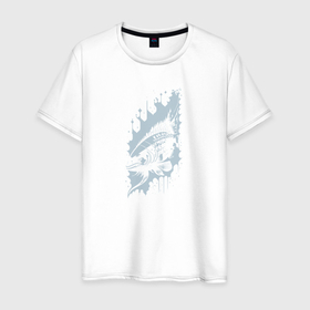 Мужская футболка хлопок с принтом Абстрактная рыба и чернильные пятна в Санкт-Петербурге, 100% хлопок | прямой крой, круглый вырез горловины, длина до линии бедер, слегка спущенное плечо. | 