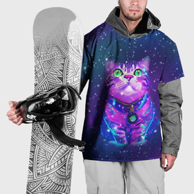Накидка на куртку 3D с принтом Космический фиолетовый кот выглядит удивленным в Тюмени, 100% полиэстер |  | Тематика изображения на принте: 