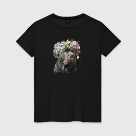 Женская футболка хлопок с принтом Весна в душе: кане корсо в Тюмени, 100% хлопок | прямой крой, круглый вырез горловины, длина до линии бедер, слегка спущенное плечо | 