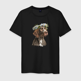 Мужская футболка хлопок с принтом Весна в душе: курцхаар в Санкт-Петербурге, 100% хлопок | прямой крой, круглый вырез горловины, длина до линии бедер, слегка спущенное плечо. | 