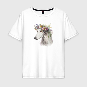 Мужская футболка хлопок Oversize с принтом Весна в душе: русская псовая борзая в Петрозаводске, 100% хлопок | свободный крой, круглый ворот, “спинка” длиннее передней части | Тематика изображения на принте: 
