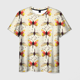 Мужская футболка 3D с принтом Стрекозы и бабочки , 100% полиэфир | прямой крой, круглый вырез горловины, длина до линии бедер | 