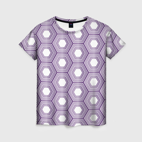 Женская футболка 3D с принтом Шестиугольники фиолетовые в Петрозаводске, 100% полиэфир ( синтетическое хлопкоподобное полотно) | прямой крой, круглый вырез горловины, длина до линии бедер | 
