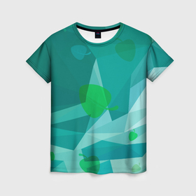 Женская футболка 3D с принтом Листочки и треугольники в Кировске, 100% полиэфир ( синтетическое хлопкоподобное полотно) | прямой крой, круглый вырез горловины, длина до линии бедер | 