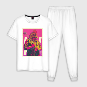 Мужская пижама хлопок с принтом Dangerous Jacket в Курске, 100% хлопок | брюки и футболка прямого кроя, без карманов, на брюках мягкая резинка на поясе и по низу штанин
 | 