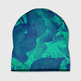Шапка 3D с принтом Листья сине зелёный в Белгороде, 100% полиэстер | универсальный размер, печать по всей поверхности изделия | 