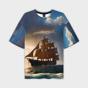 Мужская футболка oversize 3D с принтом Парусный корабль галеон в Петрозаводске,  |  | 