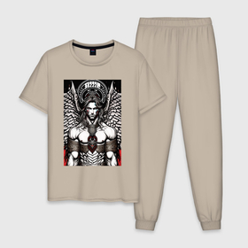 Мужская пижама хлопок с принтом Дьявольский ангел в Белгороде, 100% хлопок | брюки и футболка прямого кроя, без карманов, на брюках мягкая резинка на поясе и по низу штанин
 | Тематика изображения на принте: 