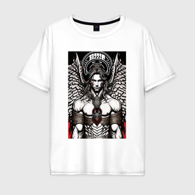 Мужская футболка хлопок Oversize с принтом Дьявольский ангел в Белгороде, 100% хлопок | свободный крой, круглый ворот, “спинка” длиннее передней части | Тематика изображения на принте: 