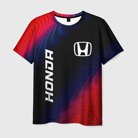Мужская футболка 3D с принтом Honda красный карбон в Екатеринбурге, 100% полиэфир | прямой крой, круглый вырез горловины, длина до линии бедер | 