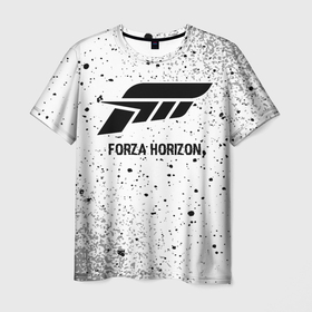 Мужская футболка 3D с принтом Forza Horizon glitch на светлом фоне в Кировске, 100% полиэфир | прямой крой, круглый вырез горловины, длина до линии бедер | 