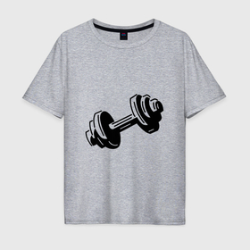 Мужская футболка хлопок Oversize с принтом Гантеля трафарет в Белгороде, 100% хлопок | свободный крой, круглый ворот, “спинка” длиннее передней части | 