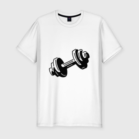 Мужская футболка хлопок Slim с принтом Гантеля трафарет в Белгороде, 92% хлопок, 8% лайкра | приталенный силуэт, круглый вырез ворота, длина до линии бедра, короткий рукав | 