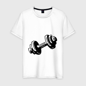 Мужская футболка хлопок с принтом Гантеля трафарет в Белгороде, 100% хлопок | прямой крой, круглый вырез горловины, длина до линии бедер, слегка спущенное плечо. | 