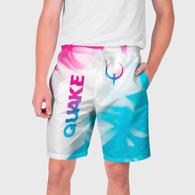 Мужские шорты 3D с принтом Quake neon gradient style: надпись, символ в Тюмени,  полиэстер 100% | прямой крой, два кармана без застежек по бокам. Мягкая трикотажная резинка на поясе, внутри которой широкие завязки. Длина чуть выше колен | 