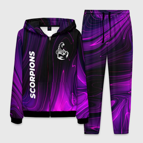 Мужской костюм 3D с принтом Scorpions violet plasma в Белгороде, 100% полиэстер | Манжеты и пояс оформлены тканевой резинкой, двухслойный капюшон со шнурком для регулировки, карманы спереди | 