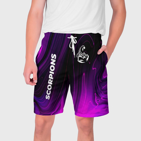Мужские шорты 3D с принтом Scorpions violet plasma в Белгороде,  полиэстер 100% | прямой крой, два кармана без застежек по бокам. Мягкая трикотажная резинка на поясе, внутри которой широкие завязки. Длина чуть выше колен | 
