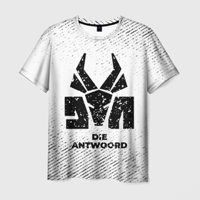 Мужская футболка 3D с принтом Die Antwoord с потертостями на светлом фоне , 100% полиэфир | прямой крой, круглый вырез горловины, длина до линии бедер | Тематика изображения на принте: 