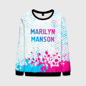 Мужской свитшот 3D с принтом Marilyn Manson neon gradient style: символ сверху в Санкт-Петербурге, 100% полиэстер с мягким внутренним слоем | круглый вырез горловины, мягкая резинка на манжетах и поясе, свободная посадка по фигуре | 