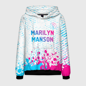 Мужская толстовка 3D с принтом Marilyn Manson neon gradient style: символ сверху в Новосибирске, 100% полиэстер | двухслойный капюшон со шнурком для регулировки, мягкие манжеты на рукавах и по низу толстовки, спереди карман-кенгуру с мягким внутренним слоем. | Тематика изображения на принте: 