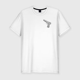Мужская футболка хлопок Slim с принтом Чертёж АПС Автоматический Пистолет Стечкина в Курске, 92% хлопок, 8% лайкра | приталенный силуэт, круглый вырез ворота, длина до линии бедра, короткий рукав | 