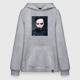 Худи SuperOversize хлопок с принтом Marilyn Manson фотопортрет в Петрозаводске, 70% хлопок, 30% полиэстер, мягкий начес внутри | карман-кенгуру, эластичная резинка на манжетах и по нижней кромке, двухслойный капюшон
 | 