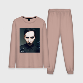 Мужская пижама с лонгсливом хлопок с принтом Marilyn Manson фотопортрет в Белгороде,  |  | 