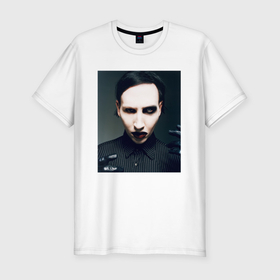 Мужская футболка хлопок Slim с принтом Marilyn Manson фотопортрет , 92% хлопок, 8% лайкра | приталенный силуэт, круглый вырез ворота, длина до линии бедра, короткий рукав | Тематика изображения на принте: 