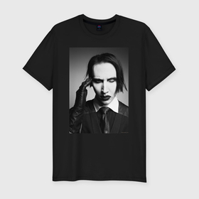 Мужская футболка хлопок Slim с принтом Marilyn Manson looks at you в Белгороде, 92% хлопок, 8% лайкра | приталенный силуэт, круглый вырез ворота, длина до линии бедра, короткий рукав | 