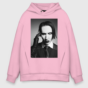 Мужское худи Oversize хлопок с принтом Marilyn Manson looks at you в Санкт-Петербурге, френч-терри — 70% хлопок, 30% полиэстер. Мягкий теплый начес внутри —100% хлопок | боковые карманы, эластичные манжеты и нижняя кромка, капюшон на магнитной кнопке | 