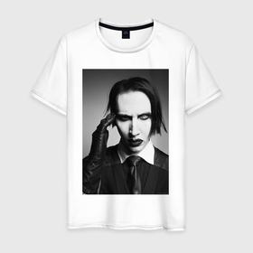 Мужская футболка хлопок с принтом Marilyn Manson looks at you в Белгороде, 100% хлопок | прямой крой, круглый вырез горловины, длина до линии бедер, слегка спущенное плечо. | 