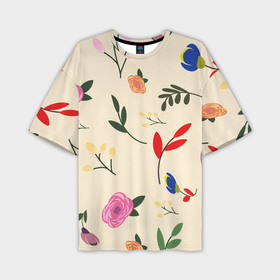 Мужская футболка oversize 3D с принтом Цветы и веточки паттерн в Курске,  |  | Тематика изображения на принте: 